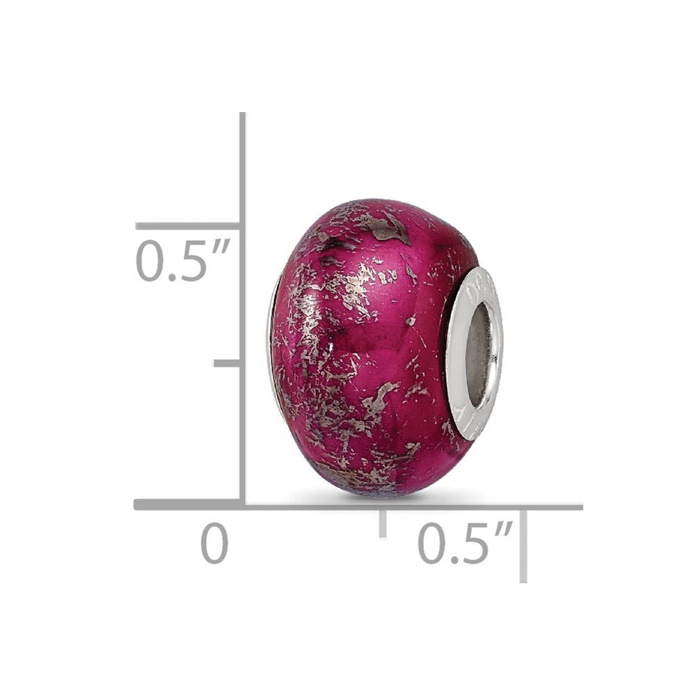 Alternate view of the Dark Pink with Platinum Foil Ceramic and Sterling Silver Bead Charm by The Black Bow Jewelry Co.