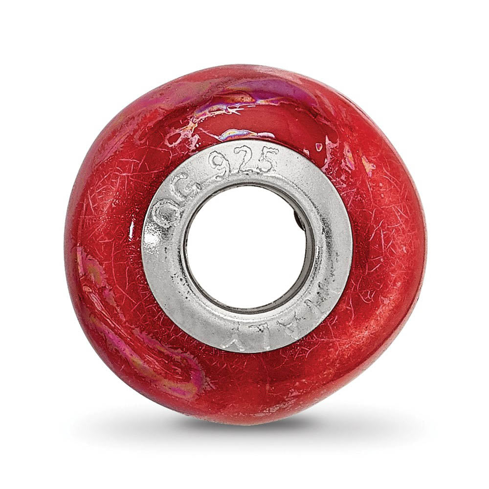 Alternate view of the Iridescent Orange / Pink Ceramic and Sterling Silver Bead Charm by The Black Bow Jewelry Co.