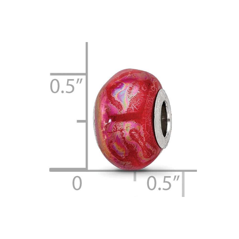 Alternate view of the Iridescent Orange / Pink Ceramic and Sterling Silver Bead Charm by The Black Bow Jewelry Co.