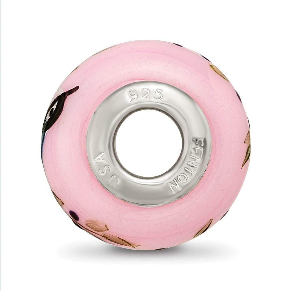 Alternate view of the Fenton Pink Hand Painted Nuthatch Glass & Sterling Silver Bead Charm by The Black Bow Jewelry Co.