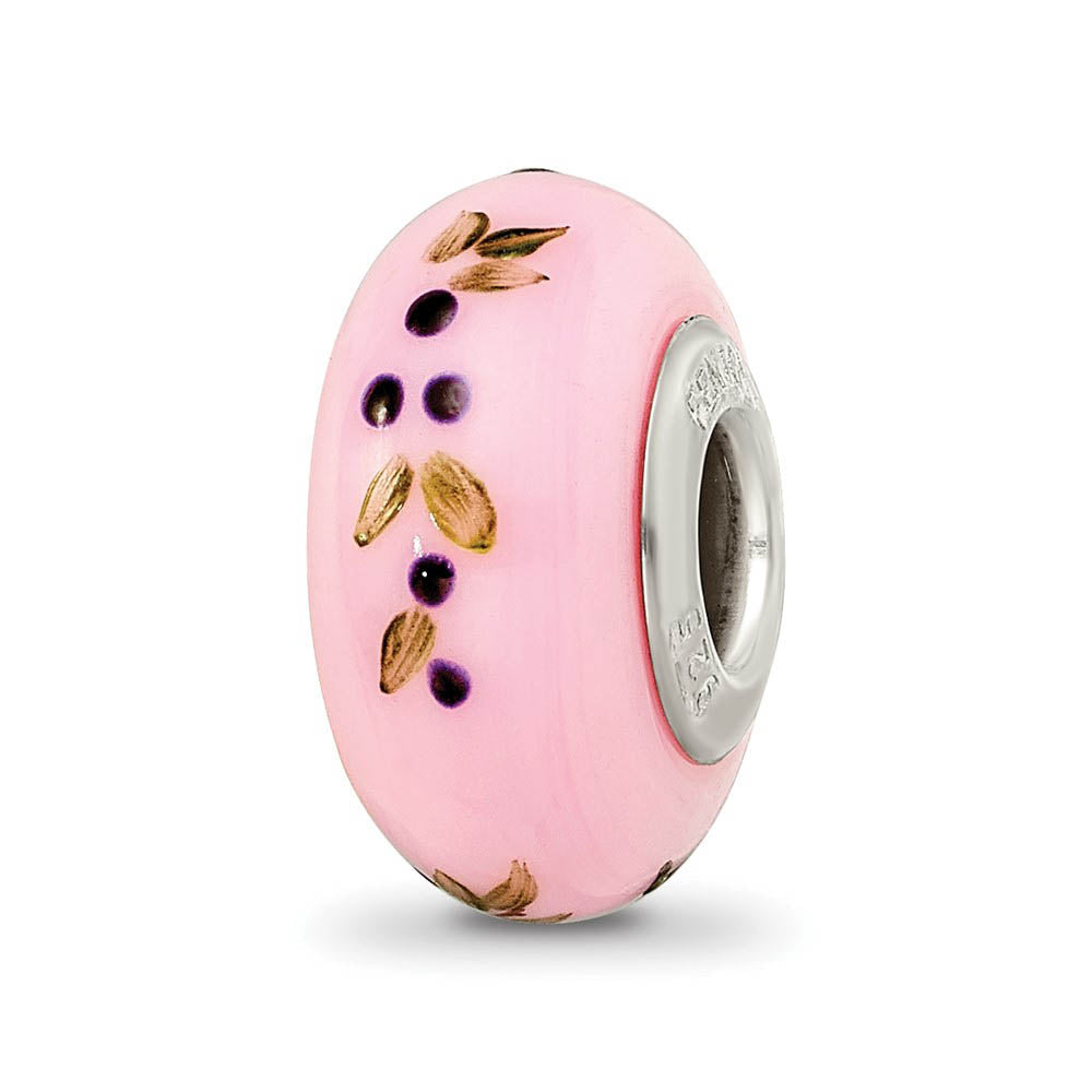 Alternate view of the Fenton Pink Hand Painted Nuthatch Glass & Sterling Silver Bead Charm by The Black Bow Jewelry Co.