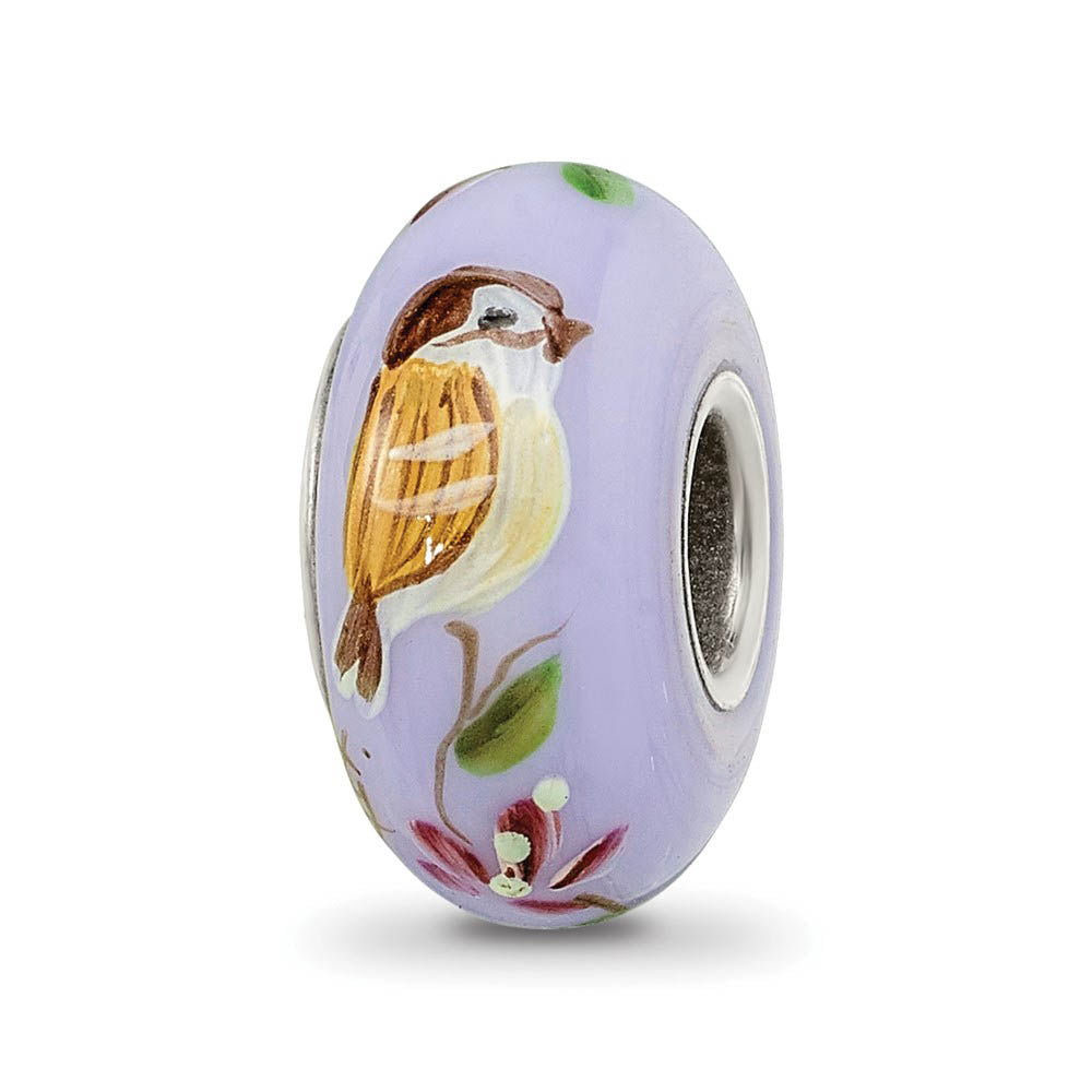 Fenton Hand Painted Sparrow Glass & Sterling Silver Bead Charm, Item B12507 by The Black Bow Jewelry Co.
