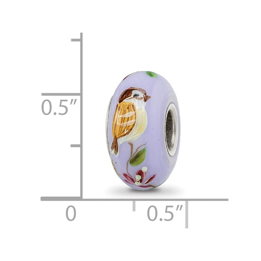 Alternate view of the Fenton Hand Painted Sparrow Glass & Sterling Silver Bead Charm by The Black Bow Jewelry Co.