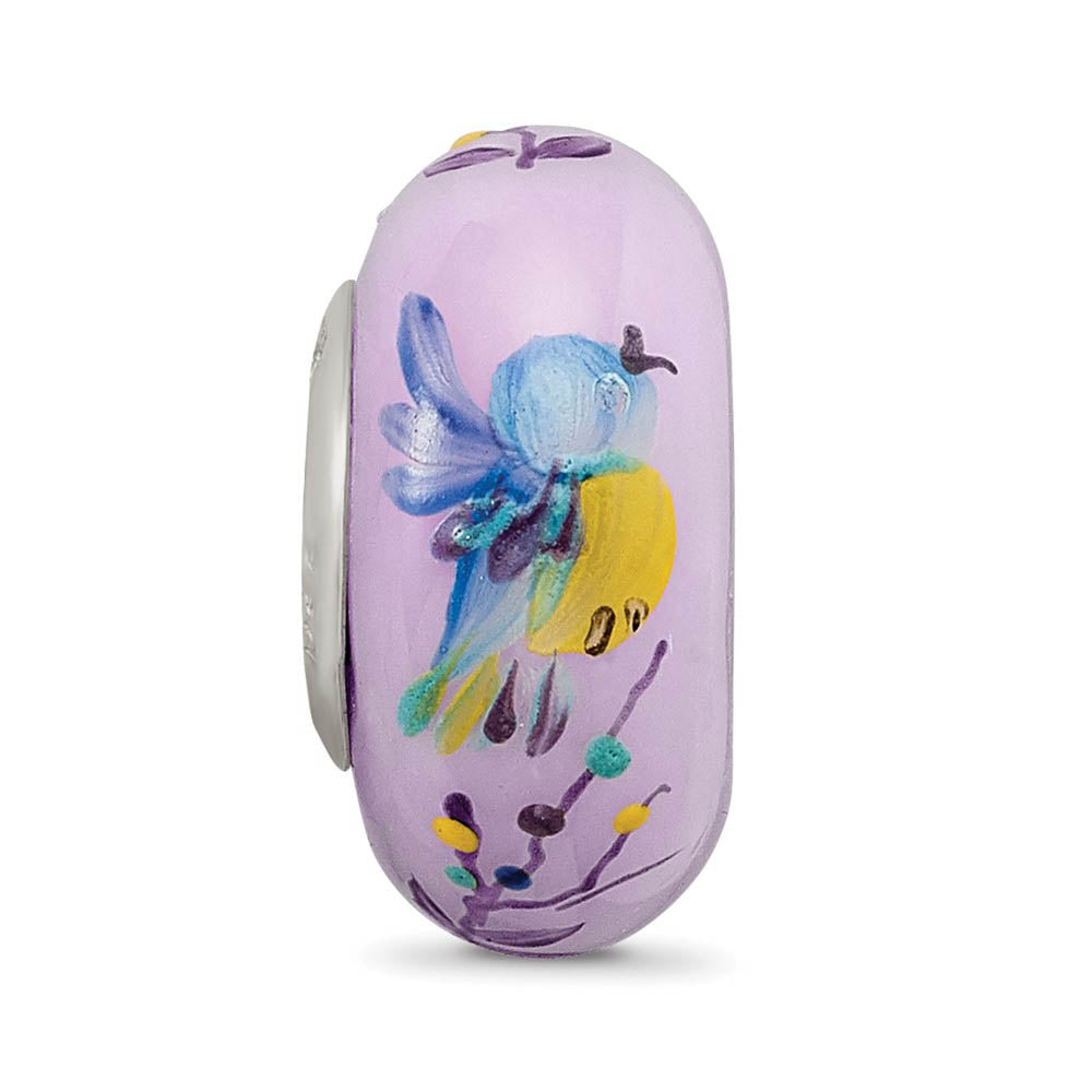 Alternate view of the Fenton Lilac TJ Bird Floral Glass & Sterling Silver Bead Charm by The Black Bow Jewelry Co.