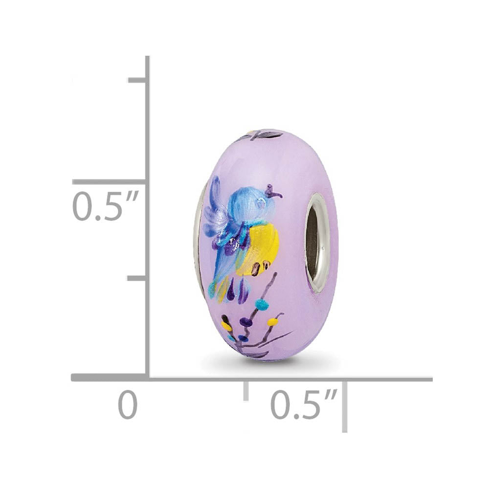 Alternate view of the Fenton Lilac TJ Bird Floral Glass & Sterling Silver Bead Charm by The Black Bow Jewelry Co.