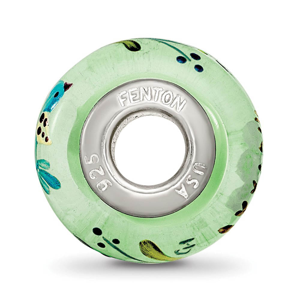 Alternate view of the Fenton Green Calico Bird Glass & Sterling Silver Bead Charm by The Black Bow Jewelry Co.