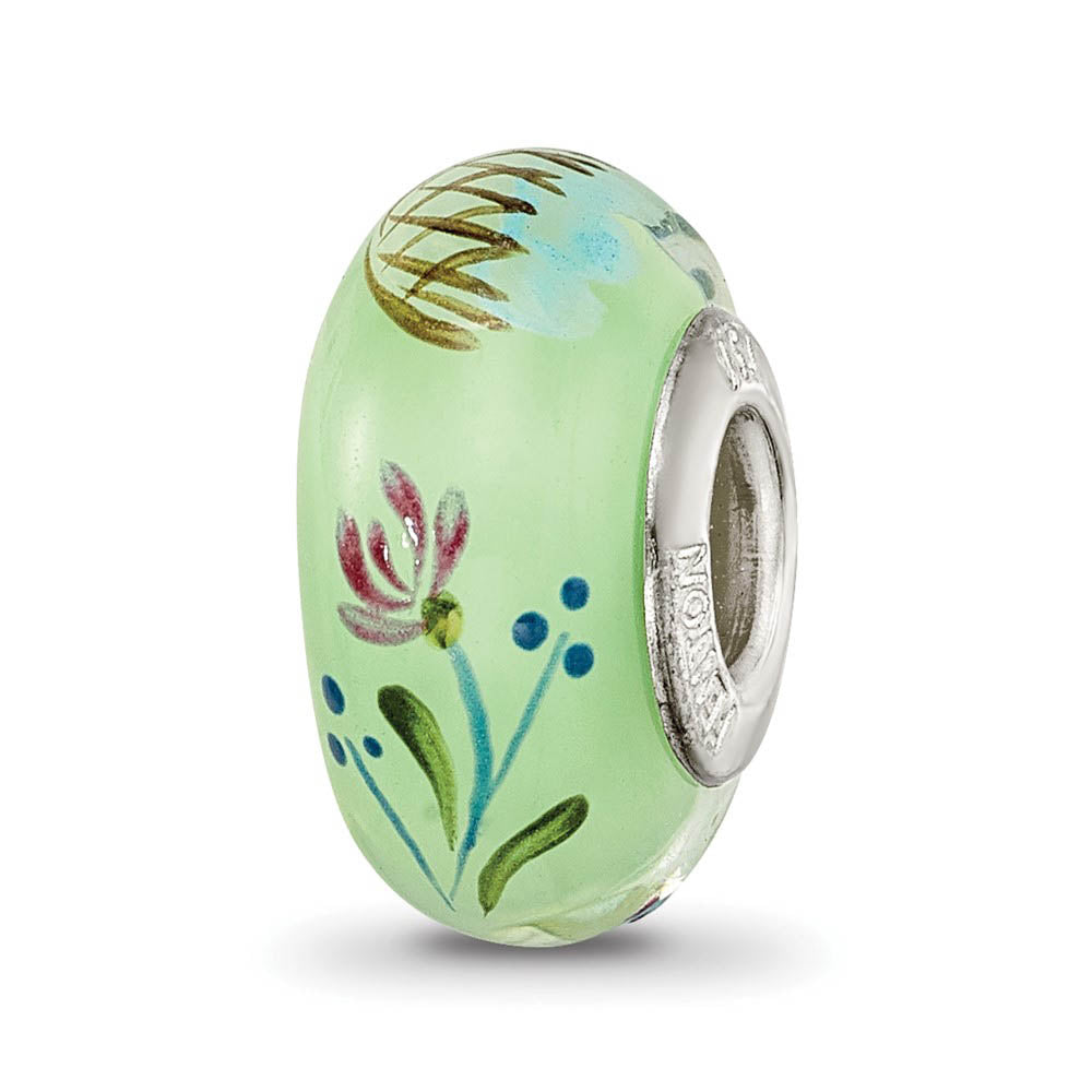 Alternate view of the Fenton Green Calico Bird Glass & Sterling Silver Bead Charm by The Black Bow Jewelry Co.