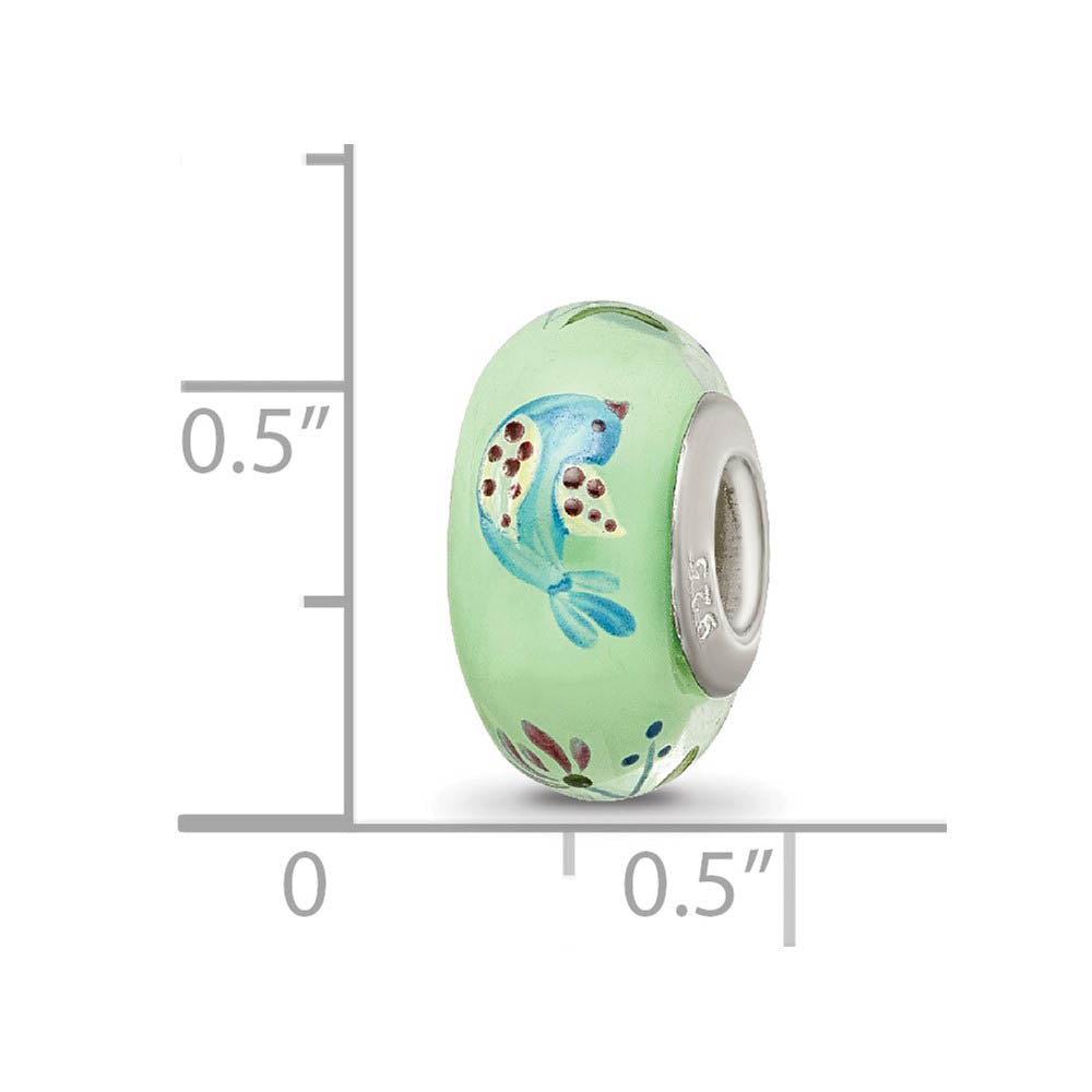 Alternate view of the Fenton Green Calico Bird Glass & Sterling Silver Bead Charm by The Black Bow Jewelry Co.