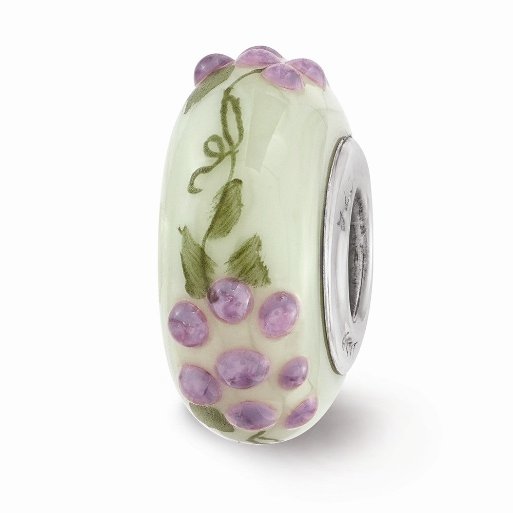 Alternate view of the Fenton Hand Painted Vineyard Glass &amp; Sterling Silver Bead Charm by The Black Bow Jewelry Co.