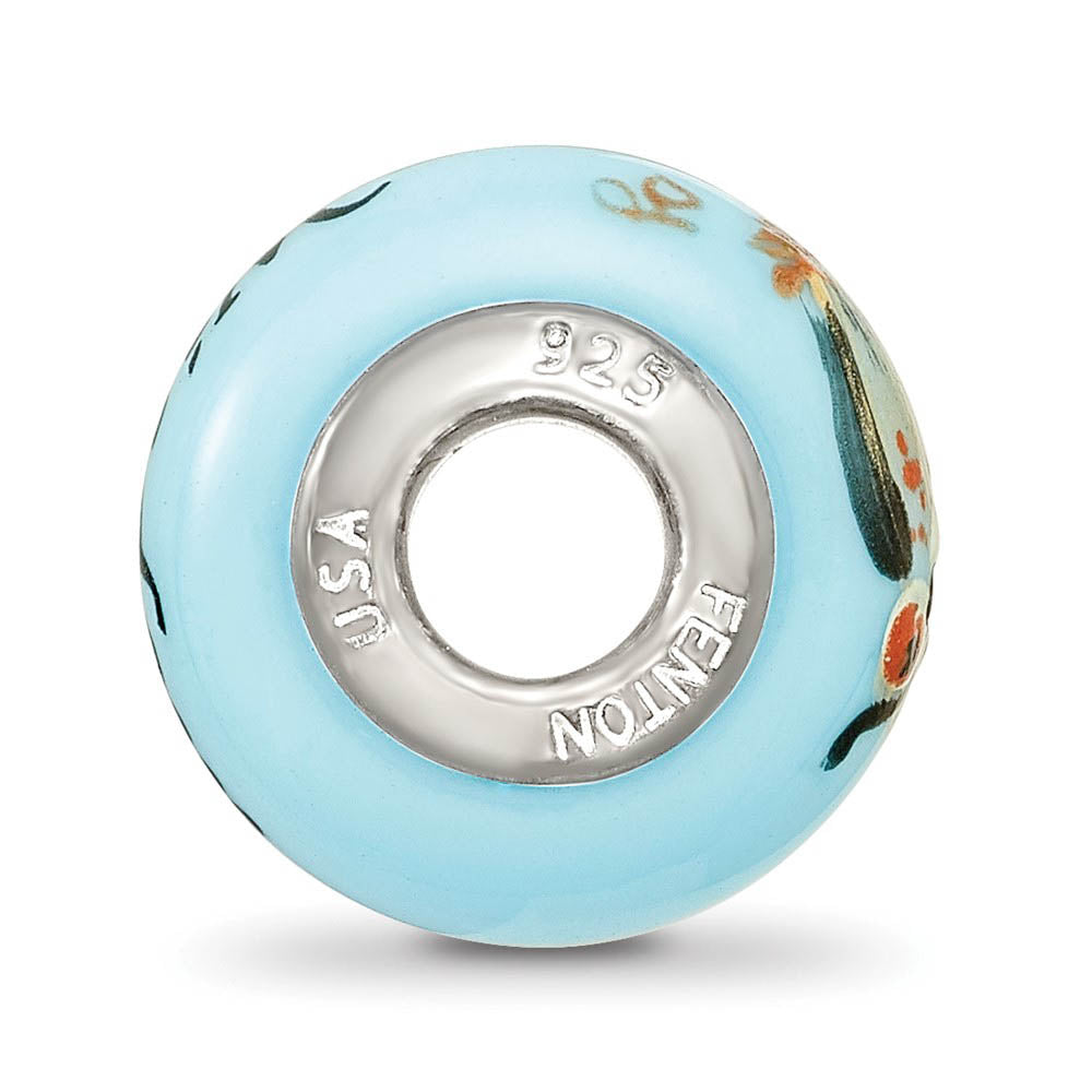 Alternate view of the Fenton Blue Hand Painted Wisdom Owl Glass & Sterling Silver Bead Charm by The Black Bow Jewelry Co.