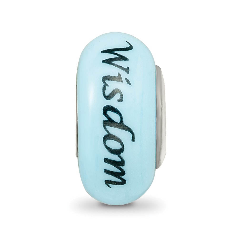 Alternate view of the Fenton Blue Hand Painted Wisdom Owl Glass & Sterling Silver Bead Charm by The Black Bow Jewelry Co.