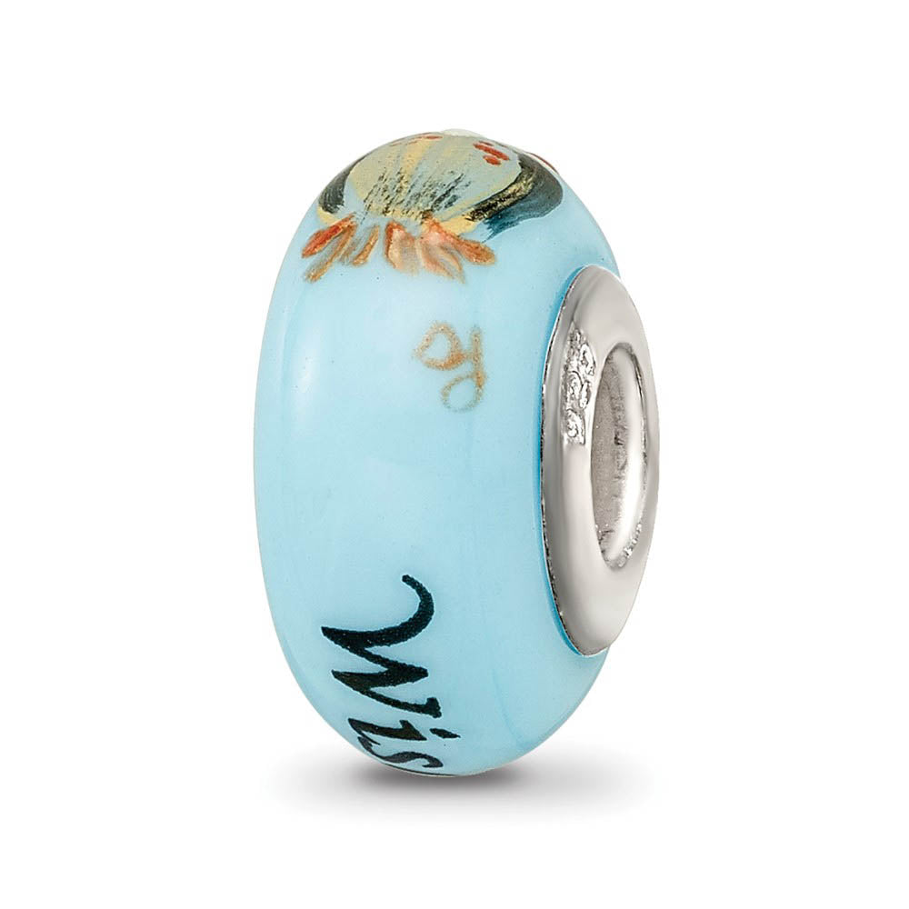 Alternate view of the Fenton Blue Hand Painted Wisdom Owl Glass & Sterling Silver Bead Charm by The Black Bow Jewelry Co.