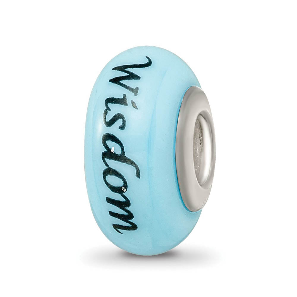 Alternate view of the Fenton Blue Hand Painted Wisdom Owl Glass & Sterling Silver Bead Charm by The Black Bow Jewelry Co.