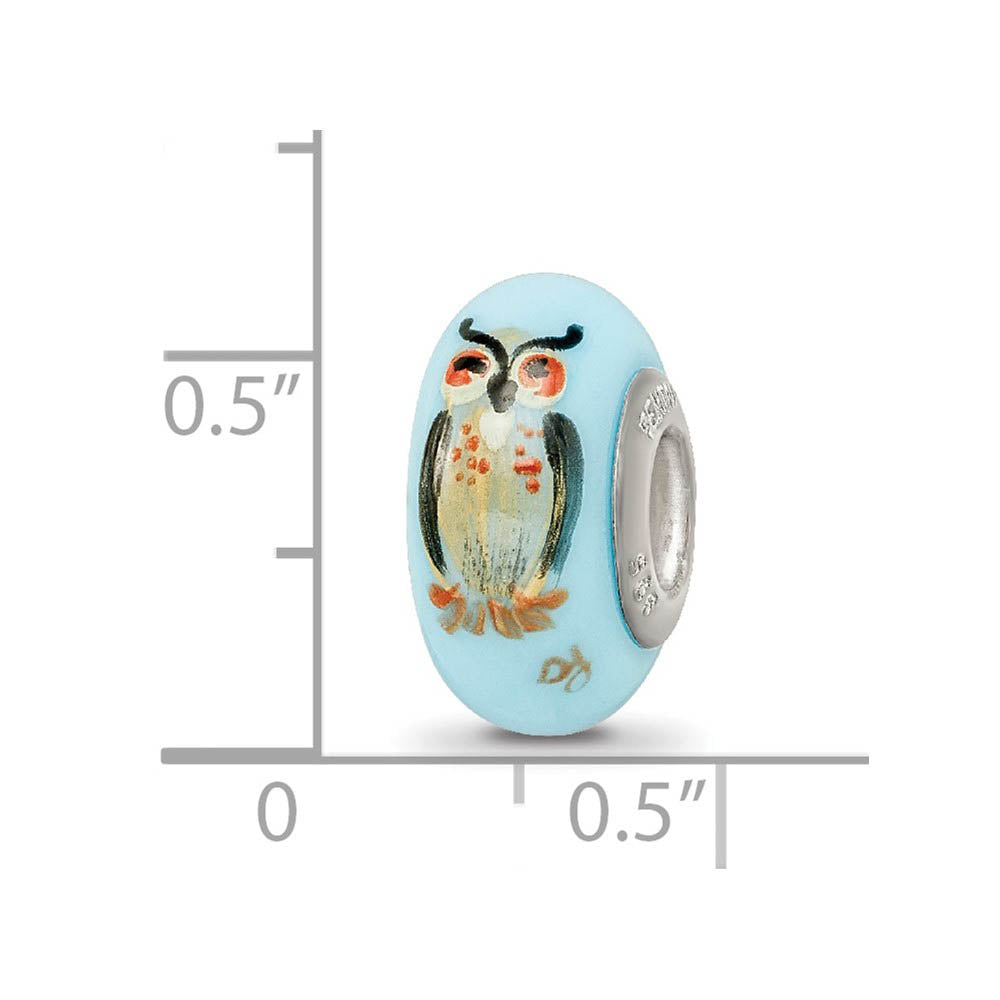 Alternate view of the Fenton Blue Hand Painted Wisdom Owl Glass & Sterling Silver Bead Charm by The Black Bow Jewelry Co.