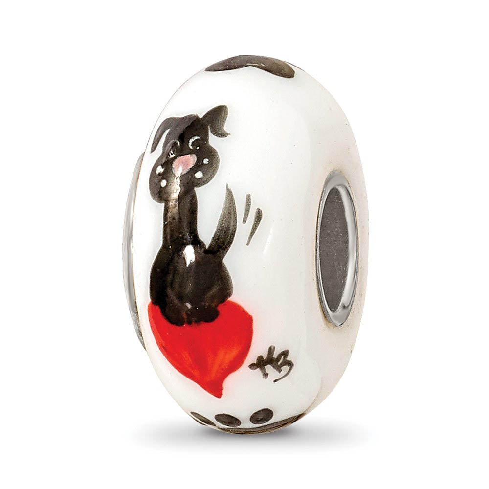 Fenton White Muttley Dog Glass & Sterling Silver Bead Charm, Item B12524 by The Black Bow Jewelry Co.
