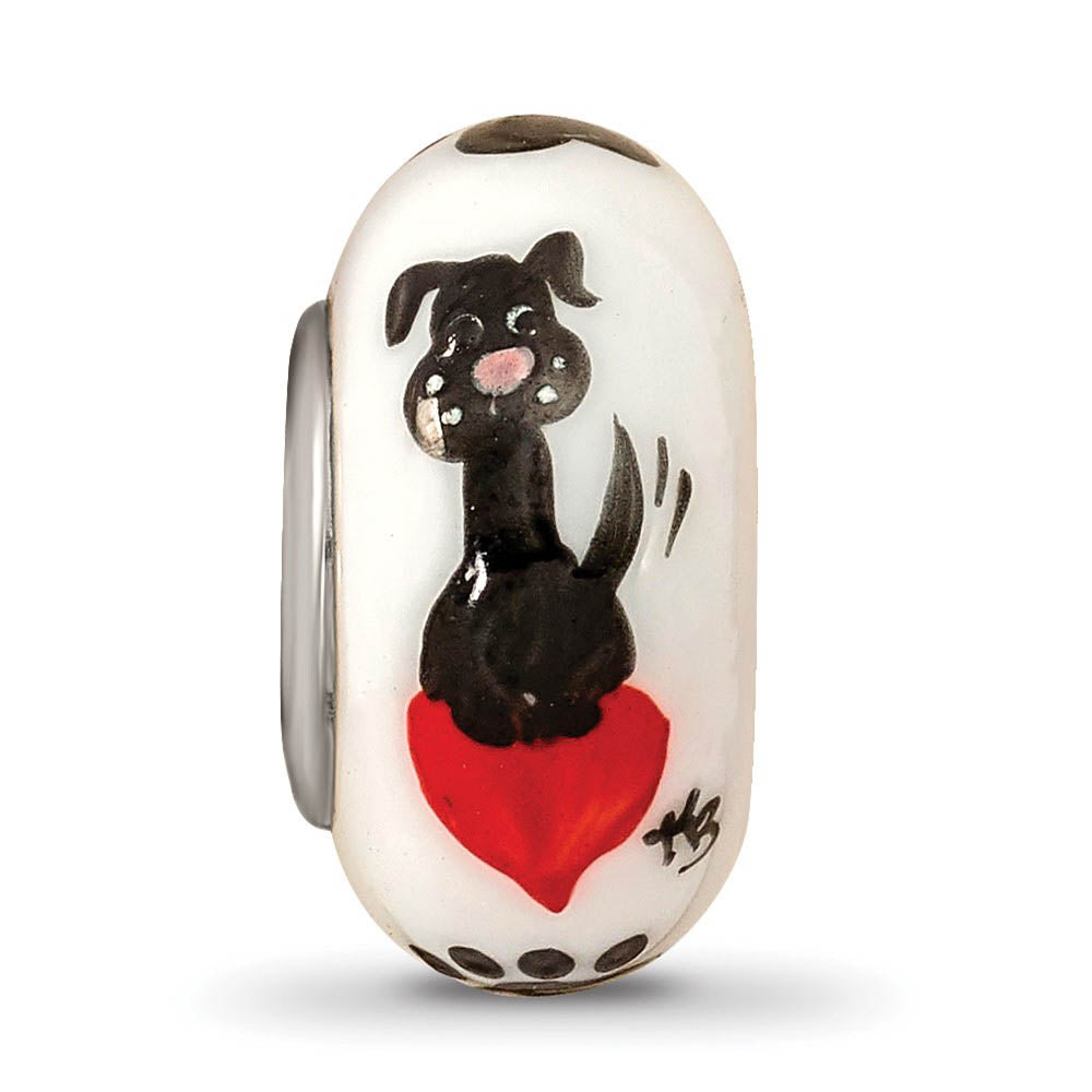 Alternate view of the Fenton White Muttley Dog Glass & Sterling Silver Bead Charm by The Black Bow Jewelry Co.