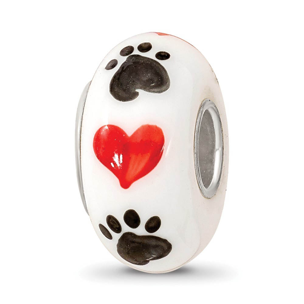 Alternate view of the Fenton White Muttley Dog Glass & Sterling Silver Bead Charm by The Black Bow Jewelry Co.