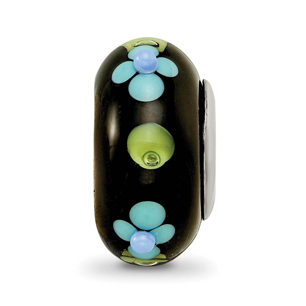 Alternate view of the Fenton Black Blue Floral Glass & Sterling Silver Bead Charm by The Black Bow Jewelry Co.