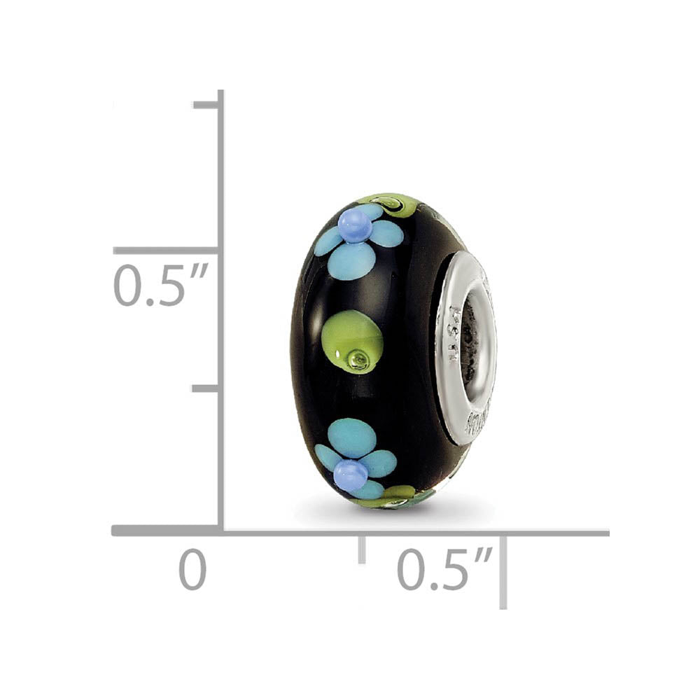 Alternate view of the Fenton Black Blue Floral Glass & Sterling Silver Bead Charm by The Black Bow Jewelry Co.