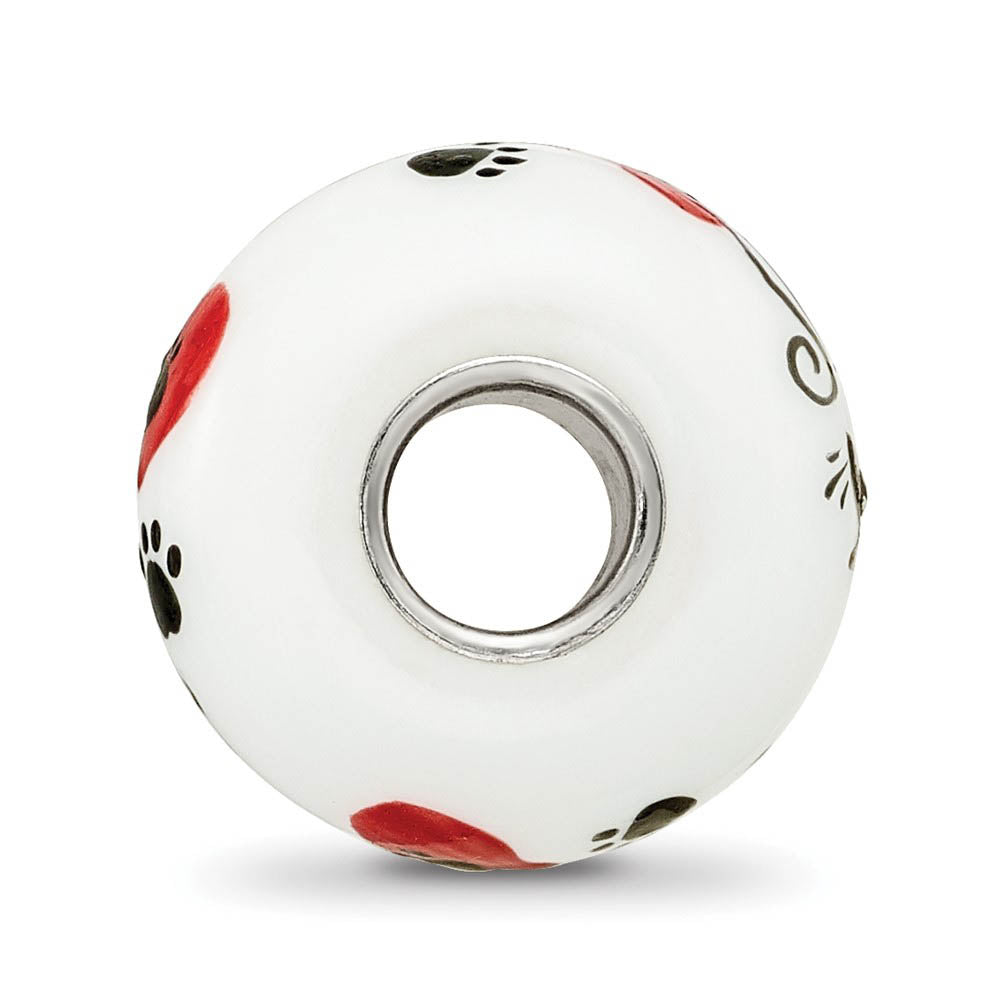 Alternate view of the Fenton White Cat Paw Prints Glass & Sterling Silver Bead Charm by The Black Bow Jewelry Co.