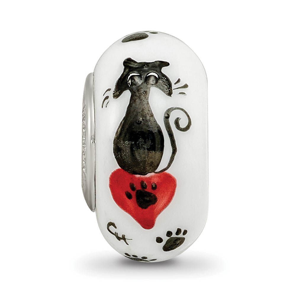 Alternate view of the Fenton White Cat Paw Prints Glass & Sterling Silver Bead Charm by The Black Bow Jewelry Co.