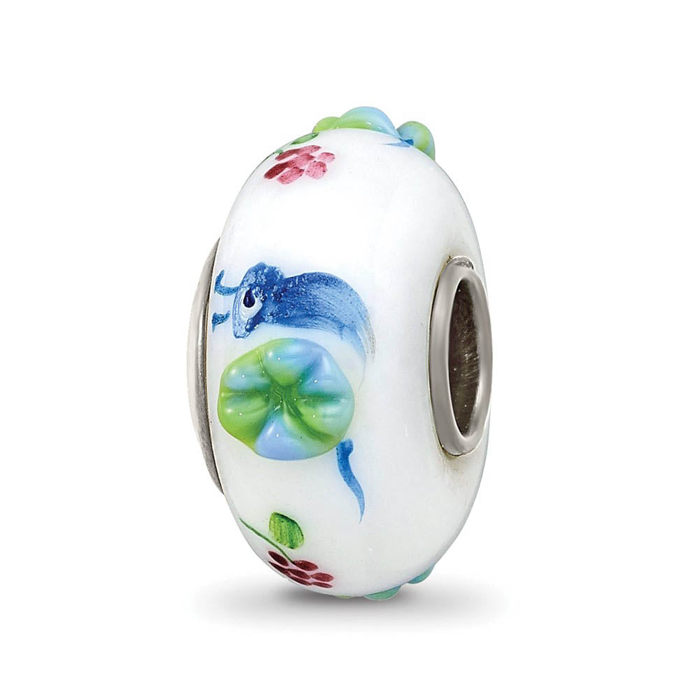 Fenton Hand Painted Snails & Grapes Glass & Sterling Silver Bead Charm, Item B12539 by The Black Bow Jewelry Co.