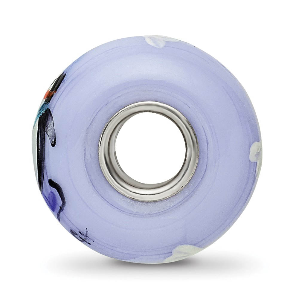 Alternate view of the Fenton Blue Hand Painted Penguin Glass & Sterling Silver Bead Charm by The Black Bow Jewelry Co.