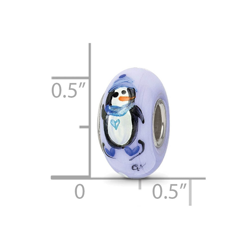 Alternate view of the Fenton Blue Hand Painted Penguin Glass & Sterling Silver Bead Charm by The Black Bow Jewelry Co.