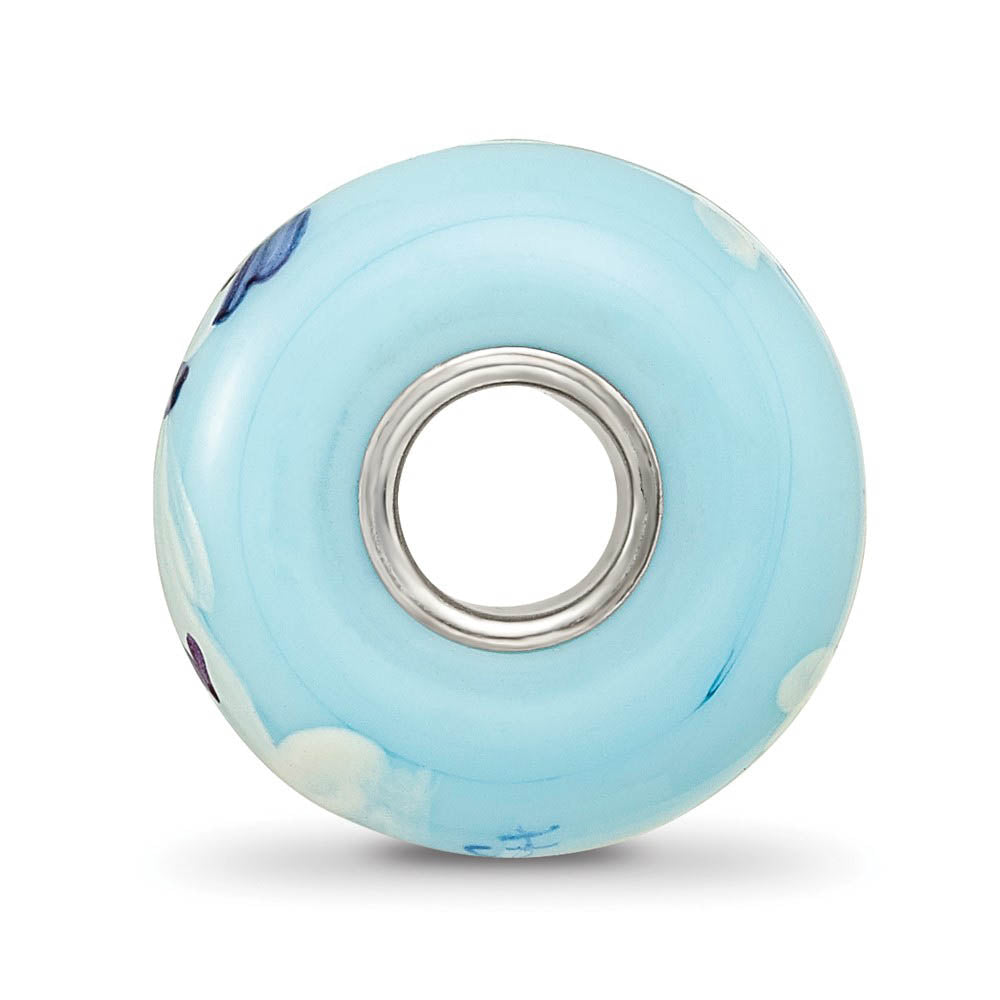 Alternate view of the Fenton Blue Hand Painted Snowman Glass & Sterling Silver Bead Charm by The Black Bow Jewelry Co.