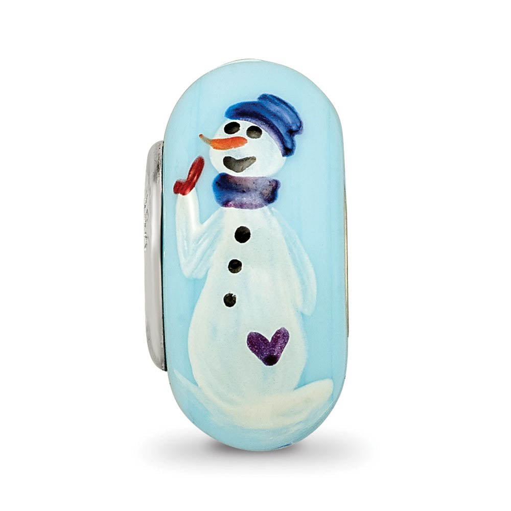 Alternate view of the Fenton Blue Hand Painted Snowman Glass & Sterling Silver Bead Charm by The Black Bow Jewelry Co.