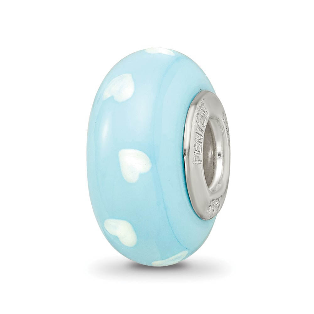 Alternate view of the Fenton Blue Hand Painted Snowman Glass & Sterling Silver Bead Charm by The Black Bow Jewelry Co.