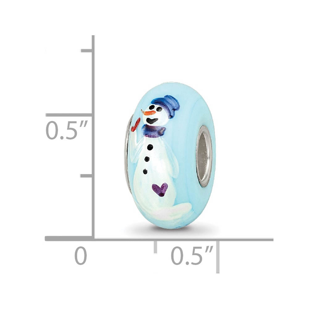 Alternate view of the Fenton Blue Hand Painted Snowman Glass & Sterling Silver Bead Charm by The Black Bow Jewelry Co.