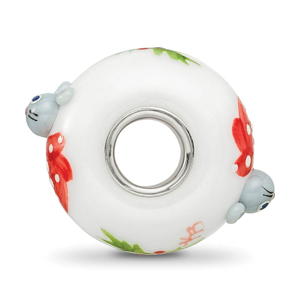 Alternate view of the Fenton Hand Painted Christmas Mouse Glass & Sterling Silver Bead Charm by The Black Bow Jewelry Co.