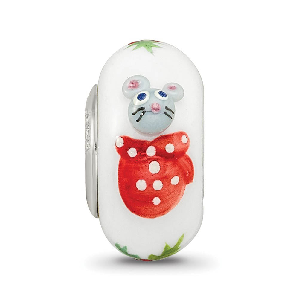 Alternate view of the Fenton Hand Painted Christmas Mouse Glass & Sterling Silver Bead Charm by The Black Bow Jewelry Co.