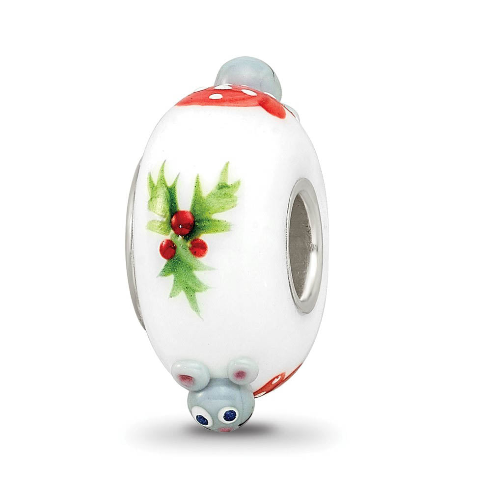 Alternate view of the Fenton Hand Painted Christmas Mouse Glass & Sterling Silver Bead Charm by The Black Bow Jewelry Co.