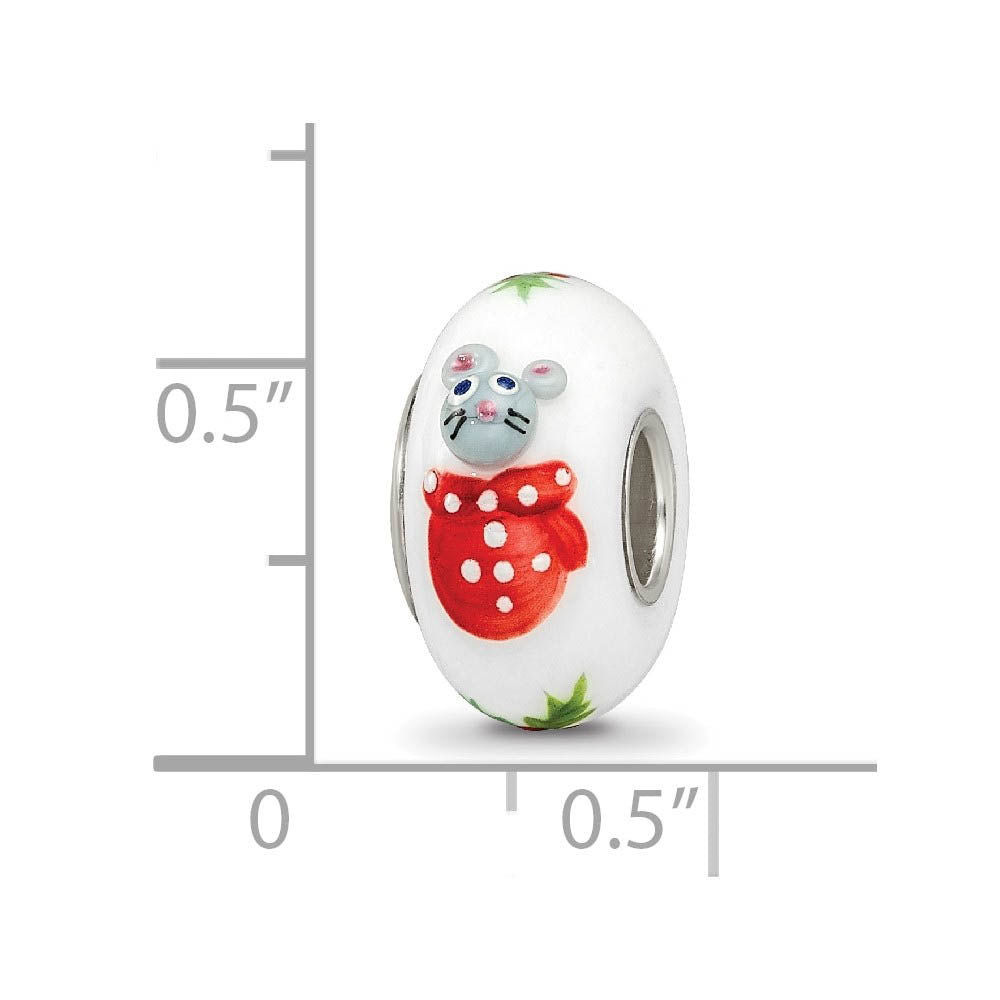 Alternate view of the Fenton Hand Painted Christmas Mouse Glass & Sterling Silver Bead Charm by The Black Bow Jewelry Co.