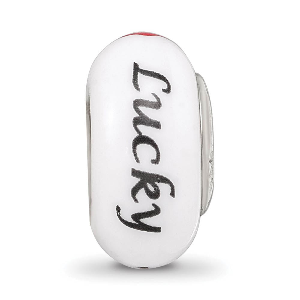 Alternate view of the Fenton White Lucky Suit Glass & Sterling Silver Bead Charm by The Black Bow Jewelry Co.