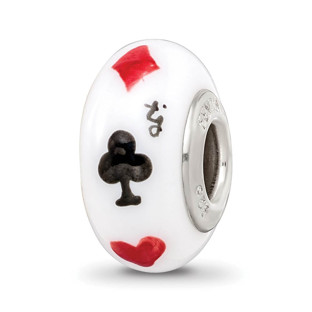 Alternate view of the Fenton White Lucky Suit Glass & Sterling Silver Bead Charm by The Black Bow Jewelry Co.