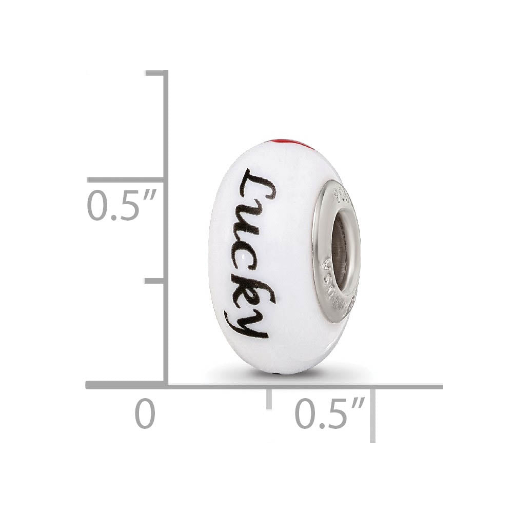 Alternate view of the Fenton White Lucky Suit Glass & Sterling Silver Bead Charm by The Black Bow Jewelry Co.