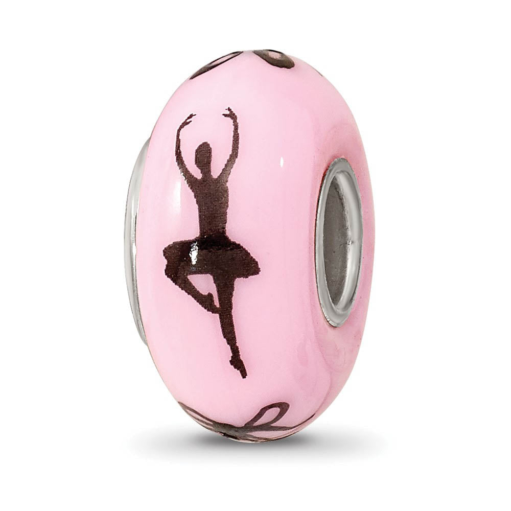 Fenton Pink Hand Painted Ballerina Glass & Sterling Silver Bead Charm, Item B12555 by The Black Bow Jewelry Co.