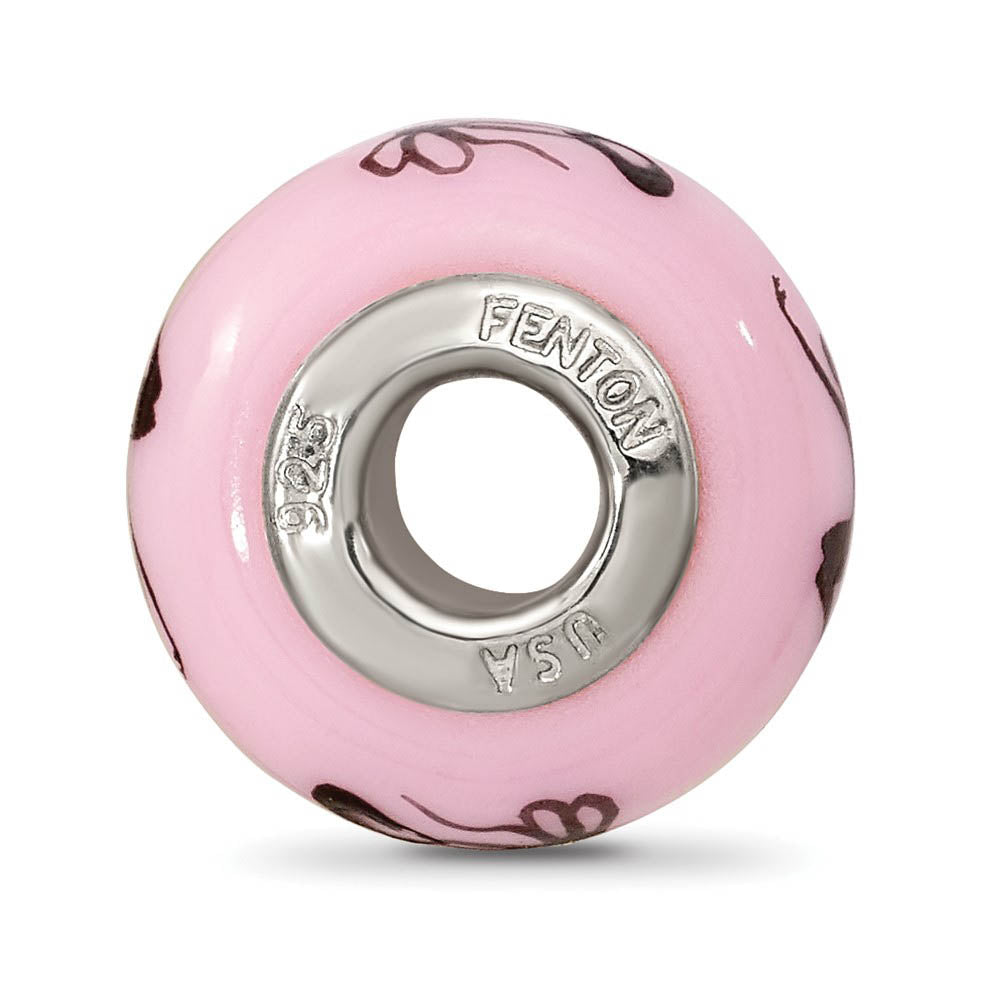 Alternate view of the Fenton Pink Hand Painted Ballerina Glass & Sterling Silver Bead Charm by The Black Bow Jewelry Co.