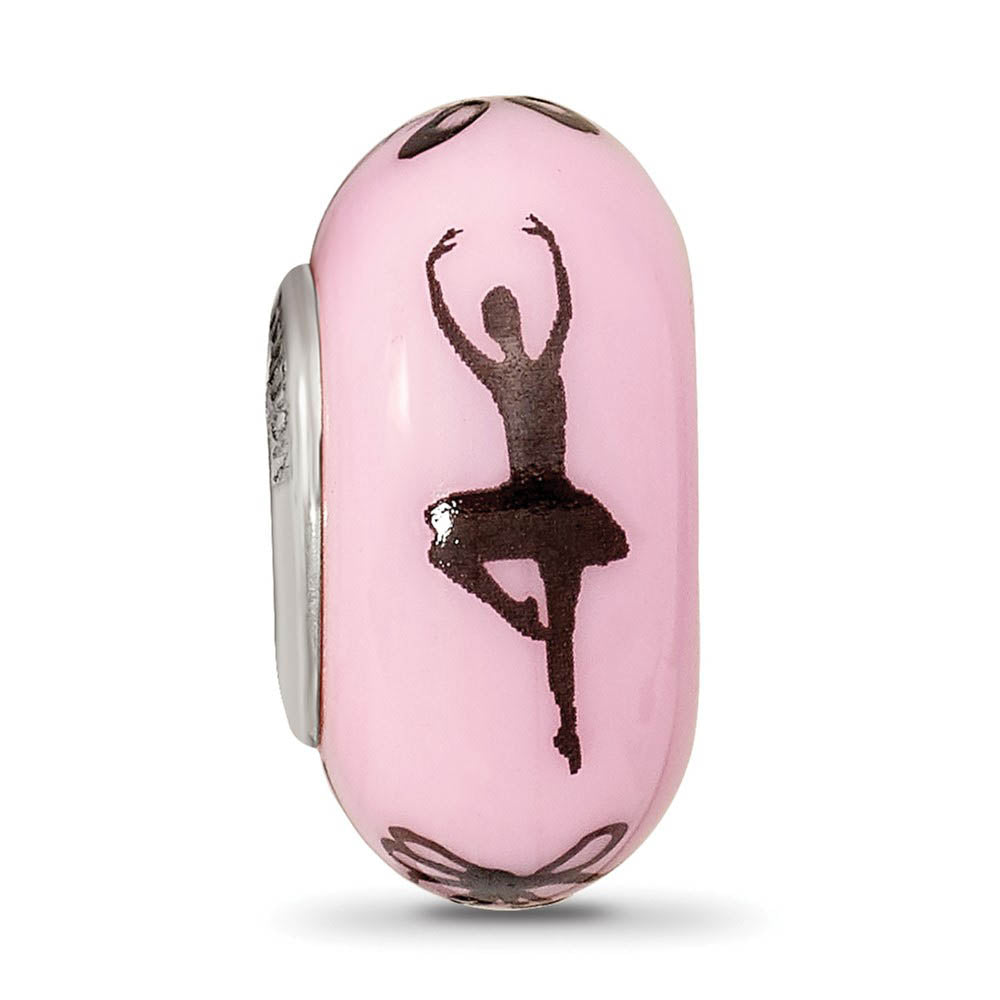 Alternate view of the Fenton Pink Hand Painted Ballerina Glass & Sterling Silver Bead Charm by The Black Bow Jewelry Co.