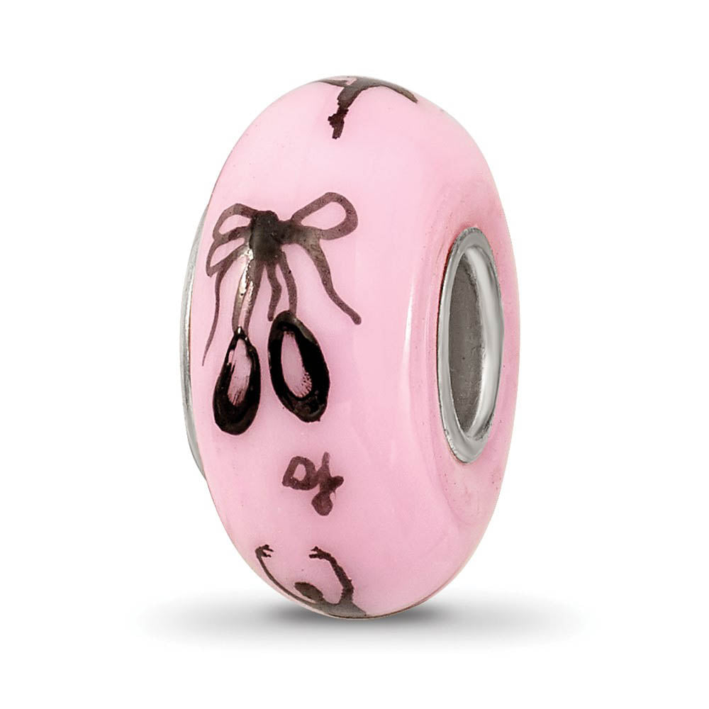 Alternate view of the Fenton Pink Hand Painted Ballerina Glass & Sterling Silver Bead Charm by The Black Bow Jewelry Co.