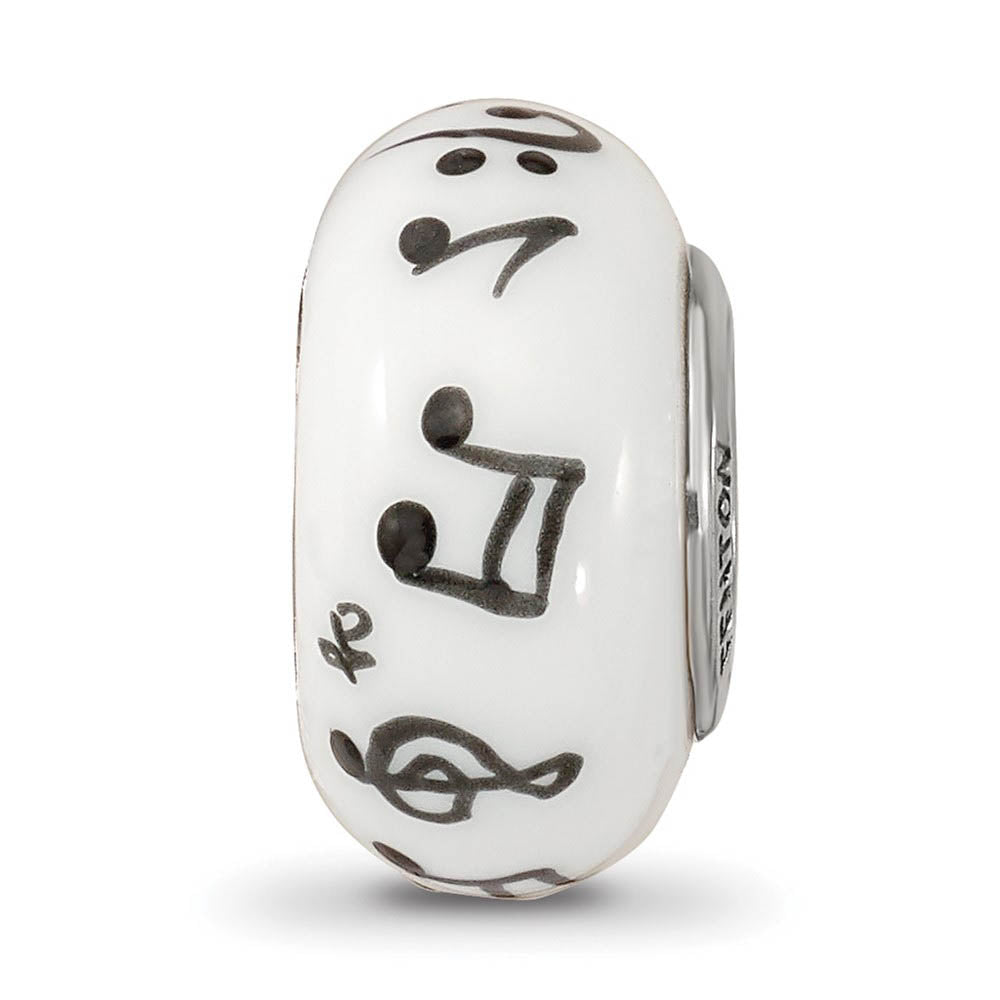 Alternate view of the Fenton White Music Notes Glass & Sterling Silver Bead Charm by The Black Bow Jewelry Co.