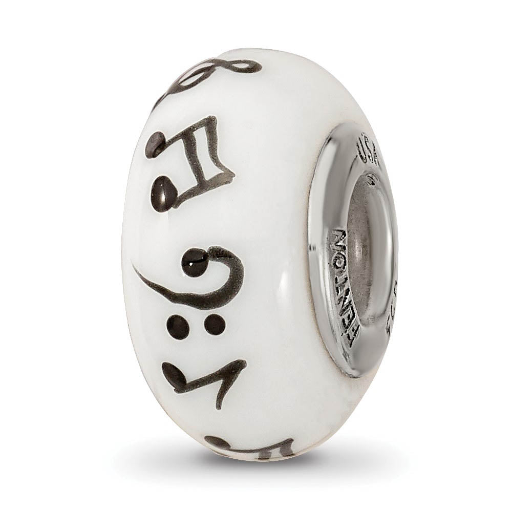 Alternate view of the Fenton White Music Notes Glass & Sterling Silver Bead Charm by The Black Bow Jewelry Co.