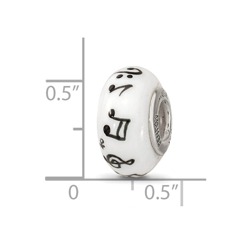 Alternate view of the Fenton White Music Notes Glass & Sterling Silver Bead Charm by The Black Bow Jewelry Co.