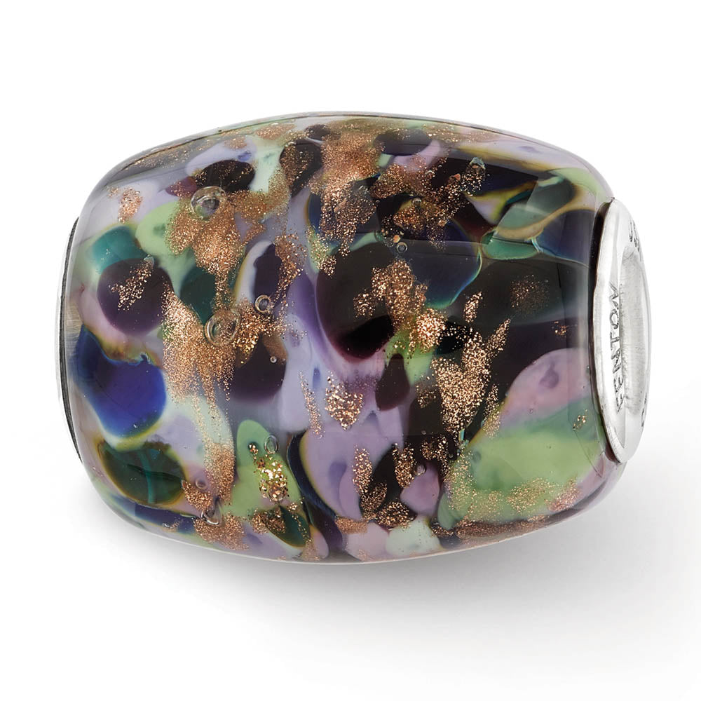 Fenton African Violet Glass & Sterling Silver Barrel Bead Charm, Item B12560 by The Black Bow Jewelry Co.