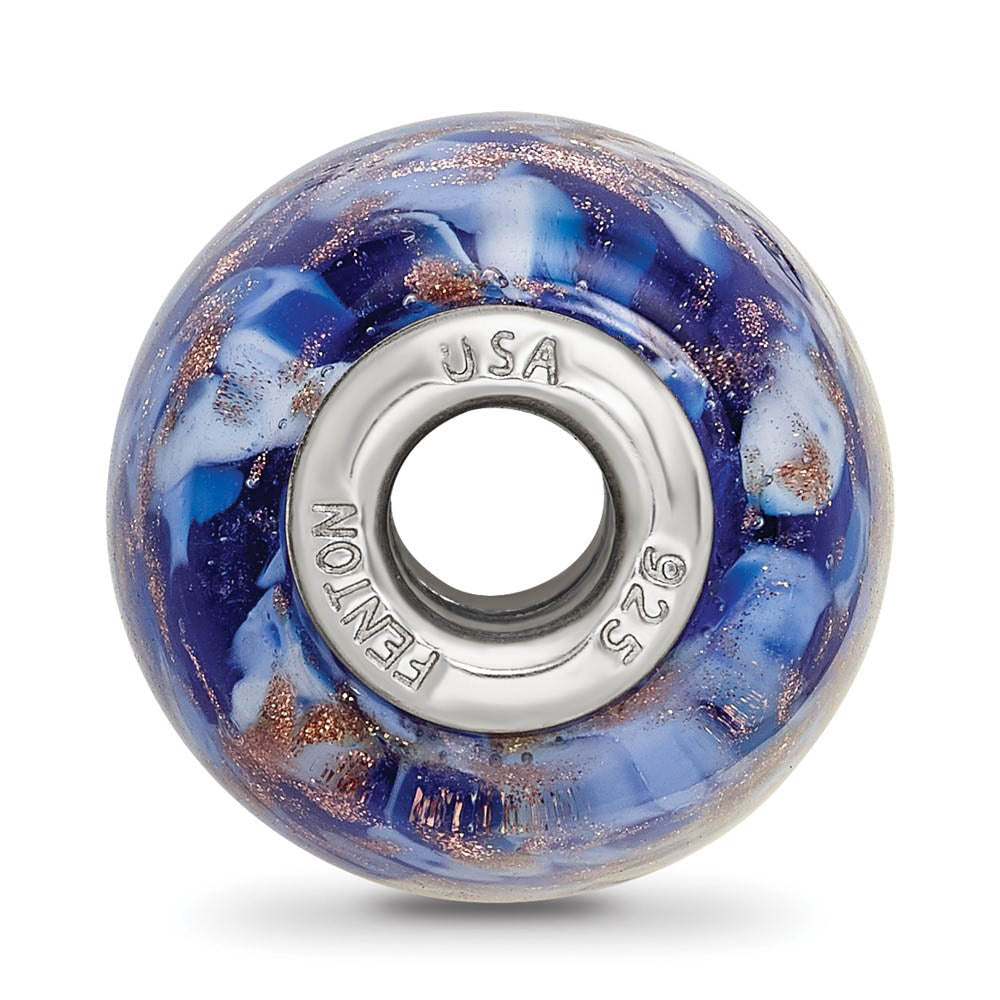 Alternate view of the Fenton Blue with Danube Glass & Sterling Silver Barrel Bead Charm by The Black Bow Jewelry Co.