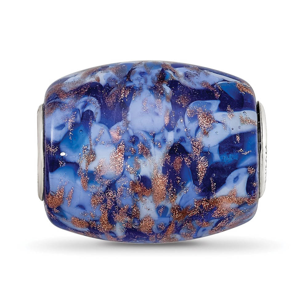 Alternate view of the Fenton Blue with Danube Glass & Sterling Silver Barrel Bead Charm by The Black Bow Jewelry Co.