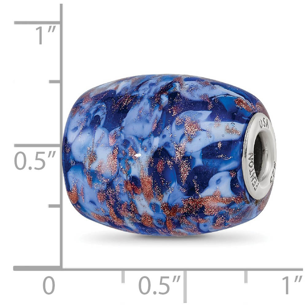 Alternate view of the Fenton Blue with Danube Glass & Sterling Silver Barrel Bead Charm by The Black Bow Jewelry Co.